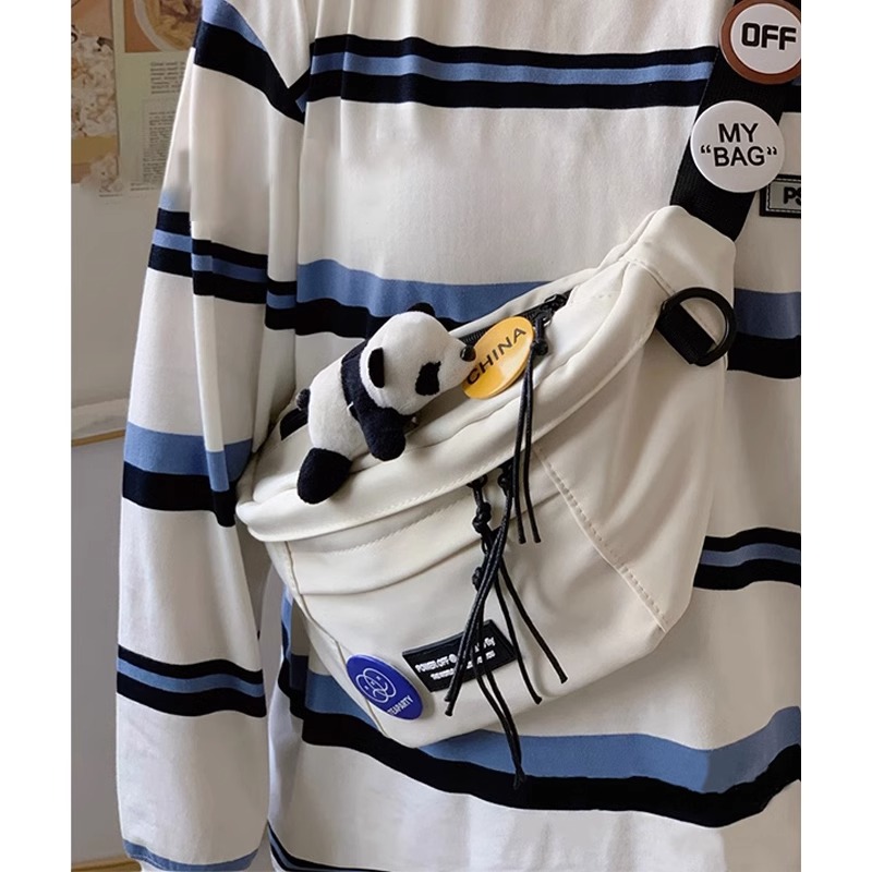 White + panda hanging + 4 random badge